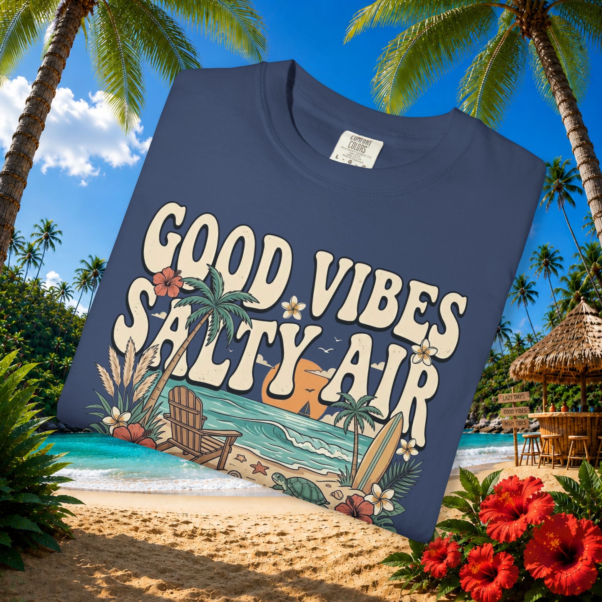 Good Vibes Salty Air Happy Heart - Comfort Colors Tee