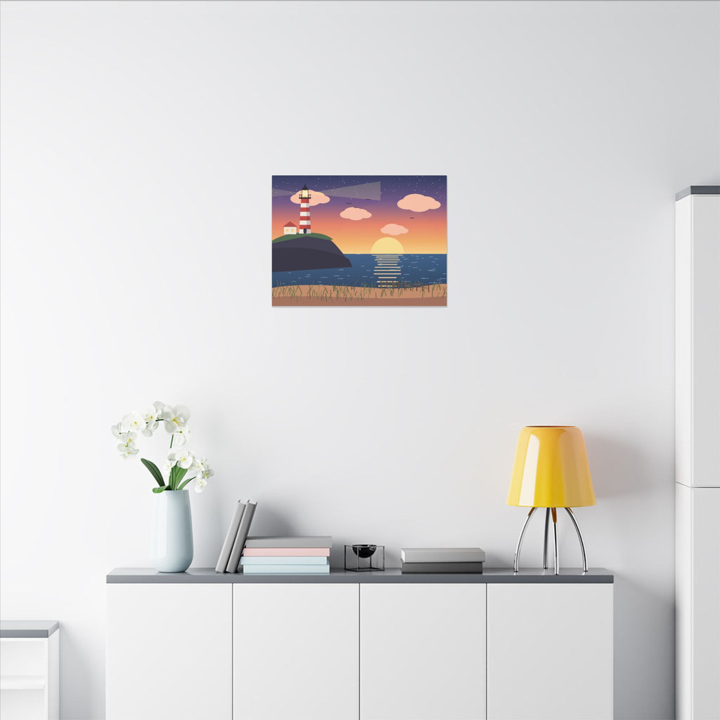 Lighthouse at Sunset Canvas Wall Art, Coastal Print