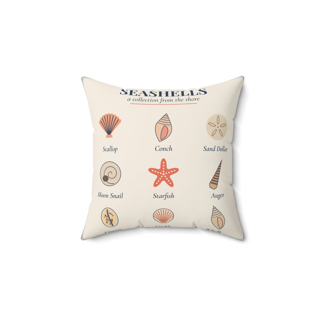 Seashell Chart Throw Pillow, Coastal Shell Decor