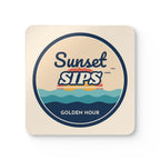 Sunset Sips Coaster Set of 4, Retro Beach Drink Coasters