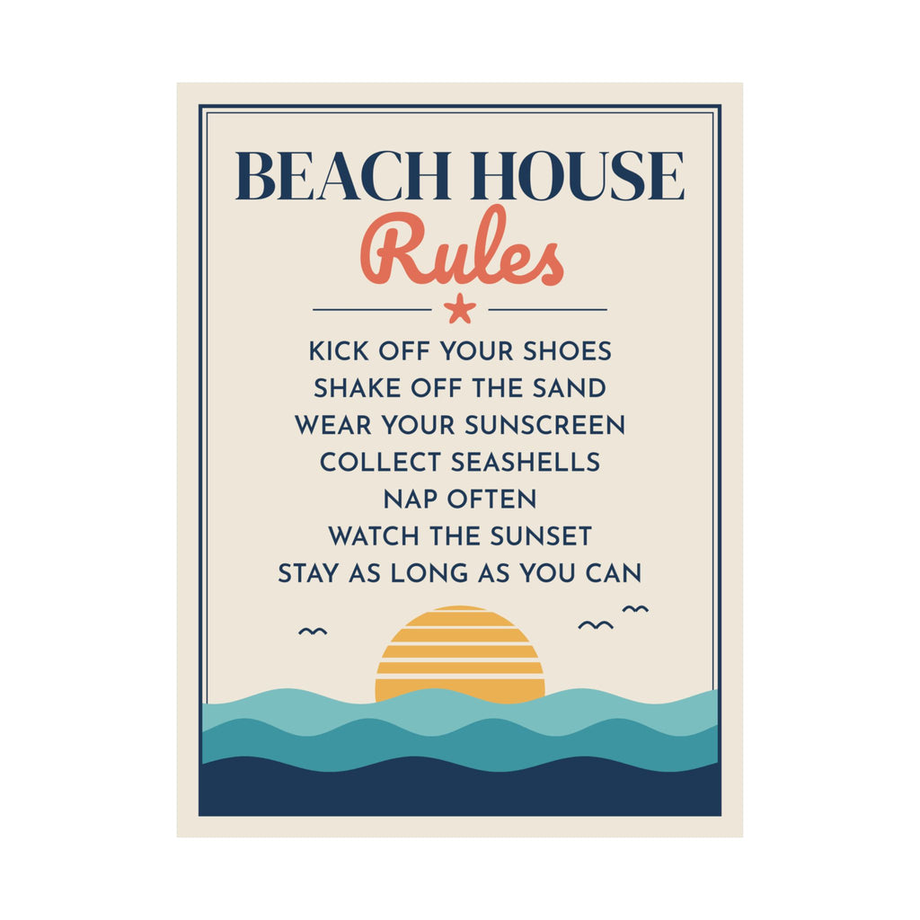 Beach House Rules Poster, Coastal Wall Art Print