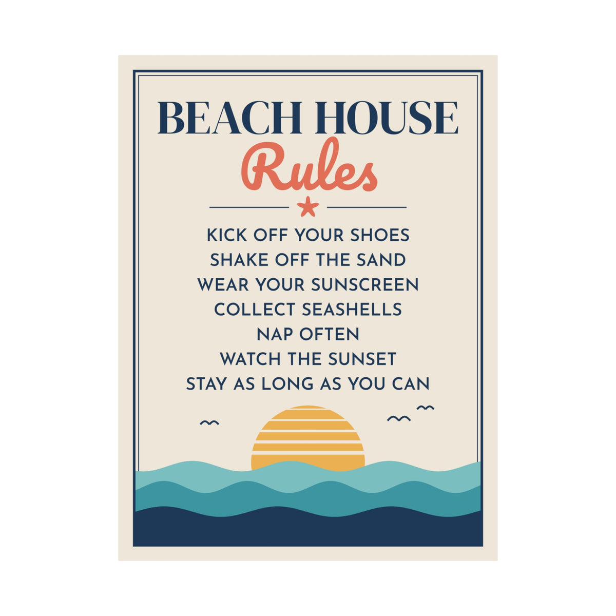 Beach House Rules Poster, Coastal Wall Art Print