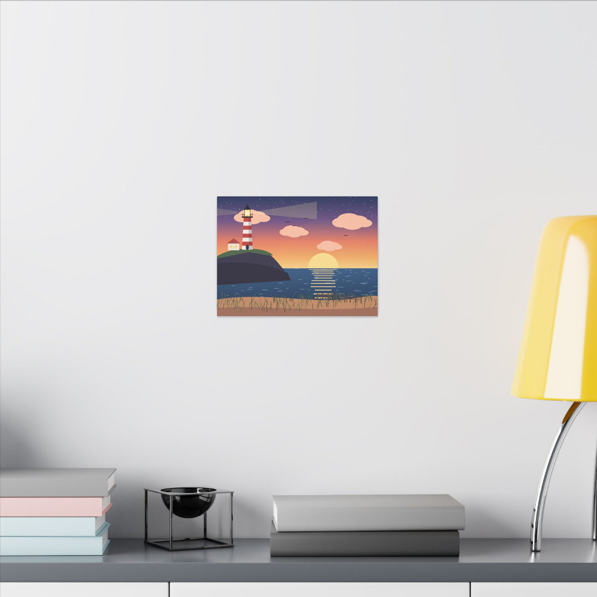 Lighthouse at Sunset Canvas Wall Art, Coastal Print