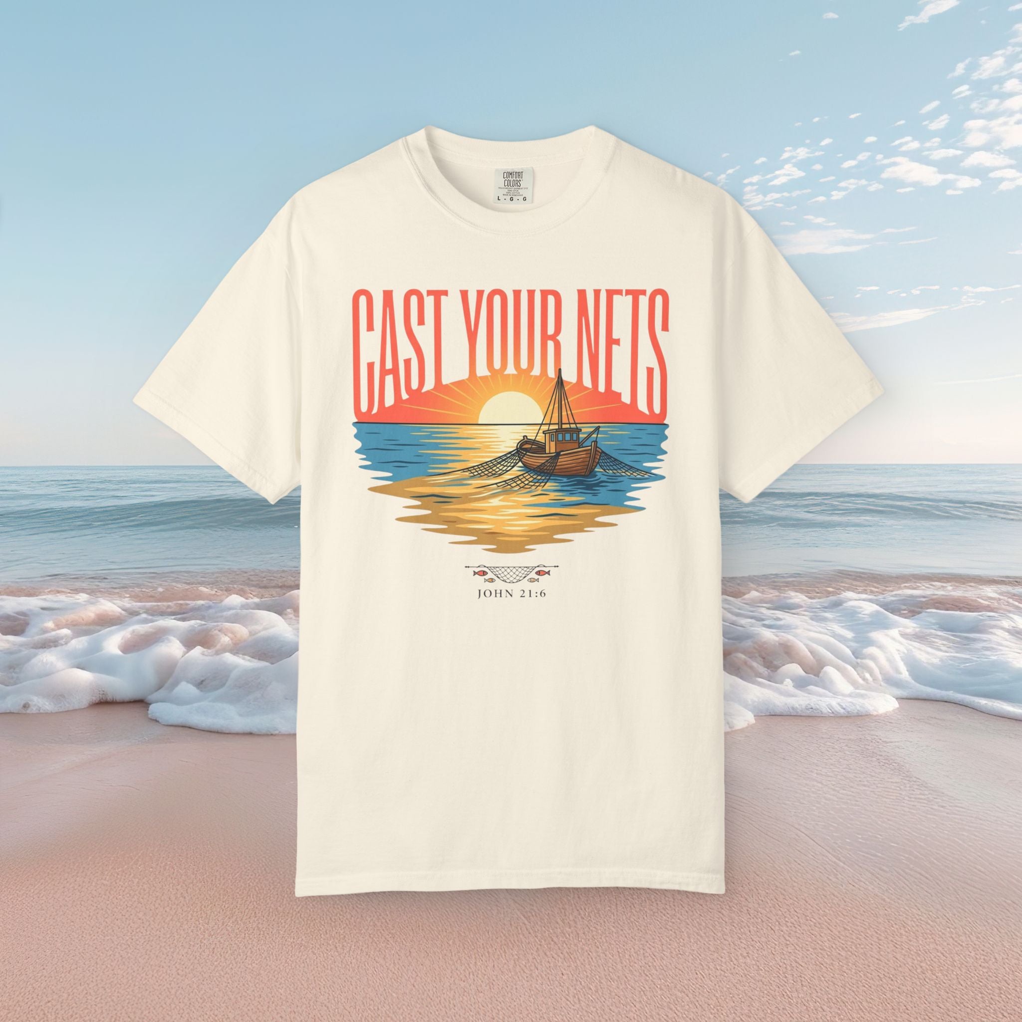 Cast Your Nets Sunset Faith Tee