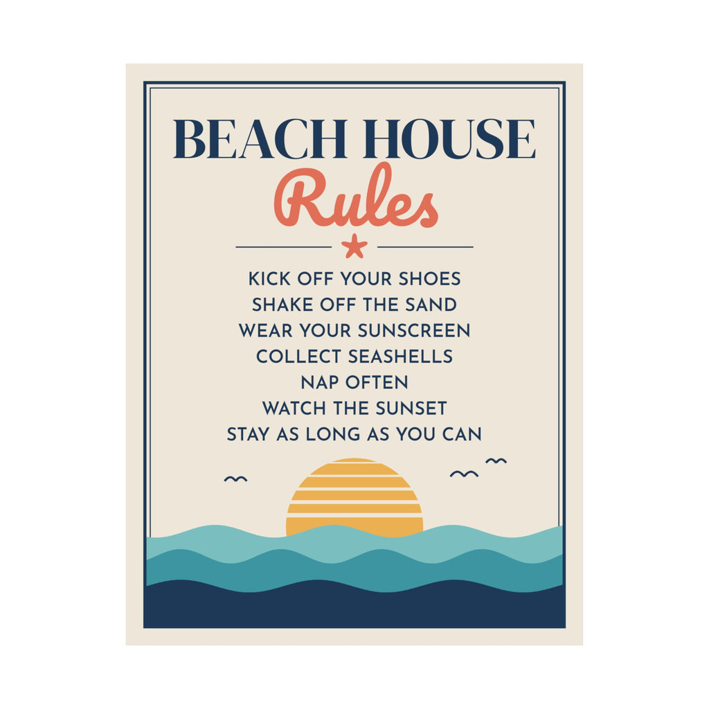 Beach House Rules Poster, Coastal Wall Art Print