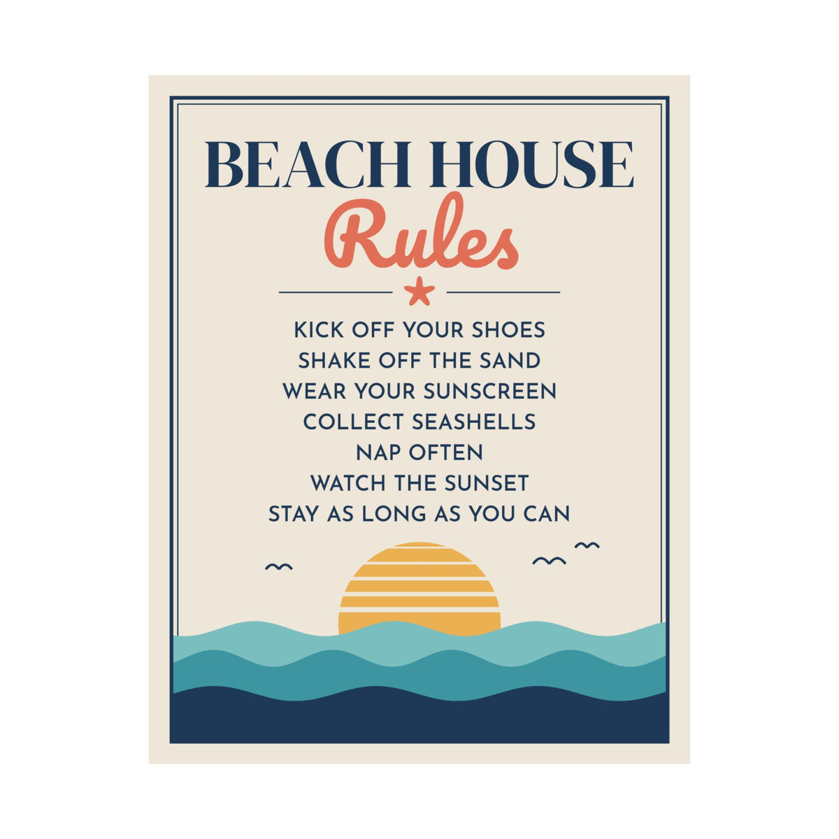 Beach House Rules Poster, Coastal Wall Art Print