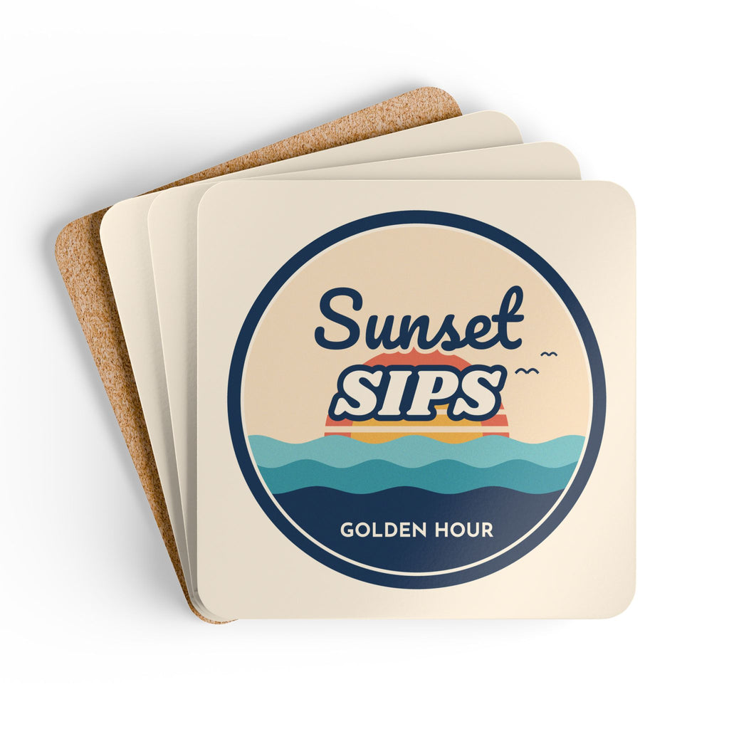 Sunset Sips Coaster Set of 4, Retro Beach Drink Coasters