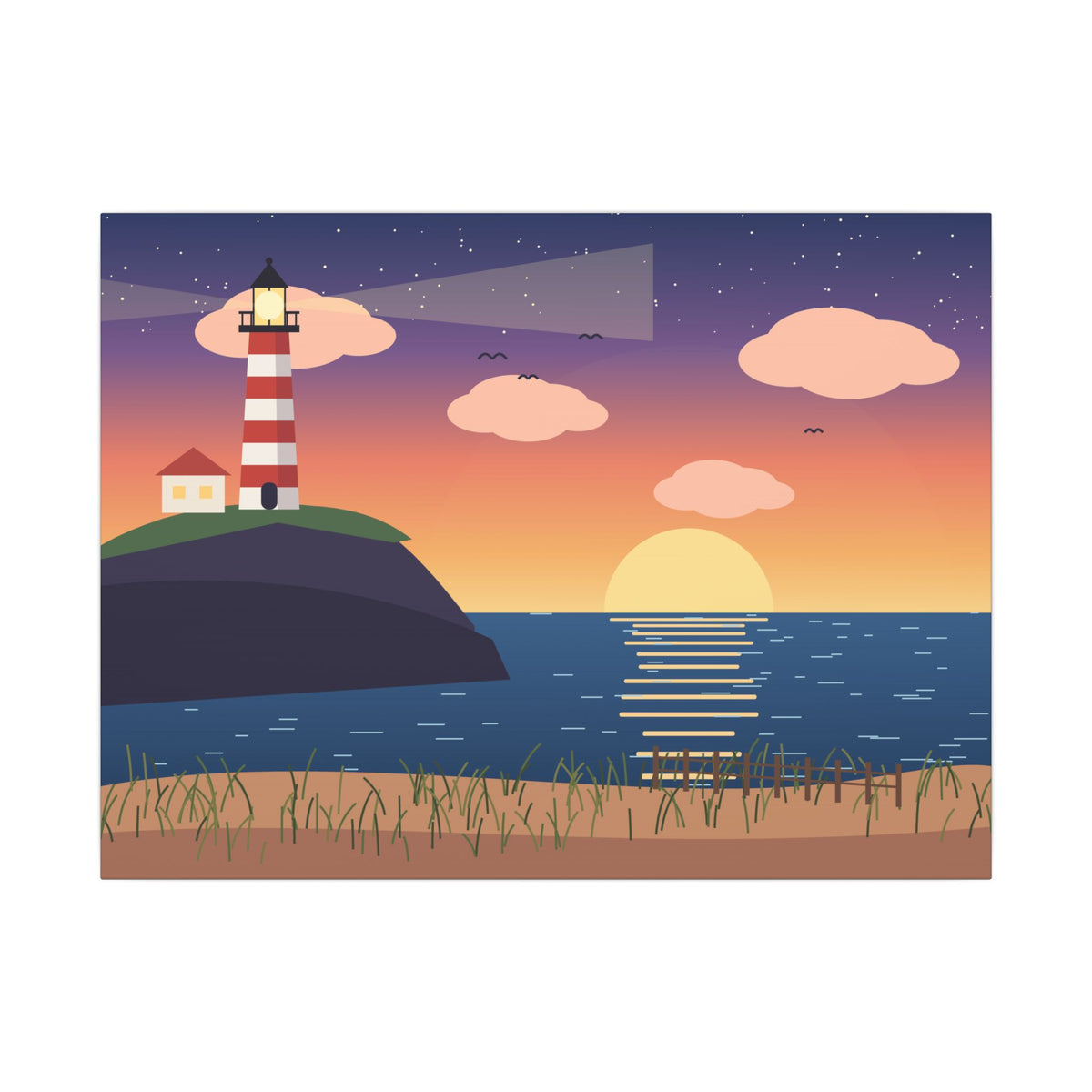 Lighthouse at Sunset Canvas Wall Art, Coastal Print
