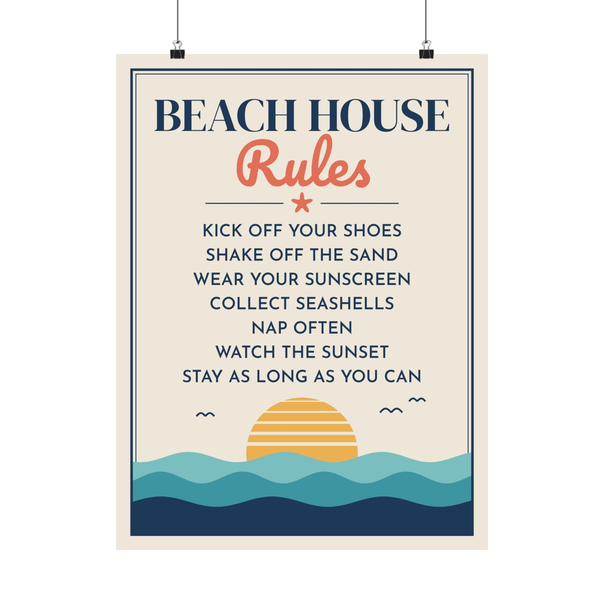 Beach House Rules Poster, Coastal Wall Art Print