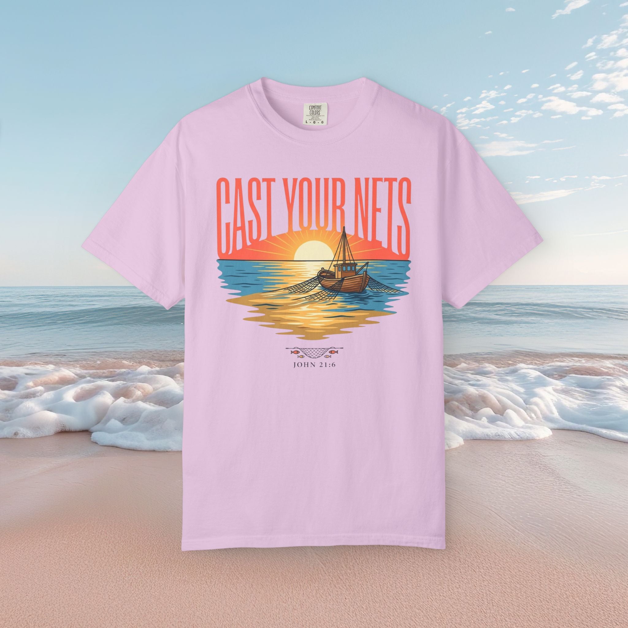 Cast Your Nets Sunset Faith Tee