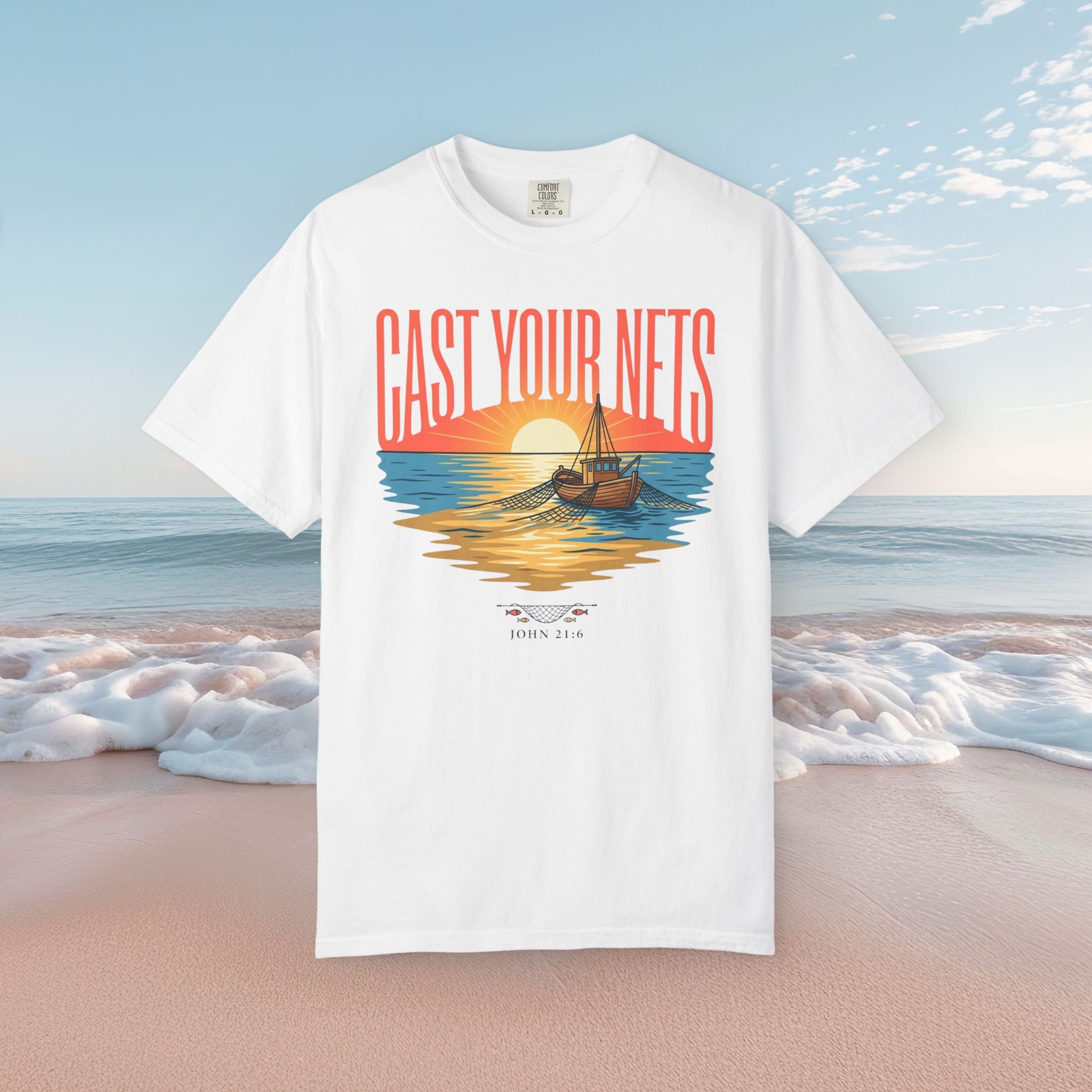 Cast Your Nets Sunset Faith Tee