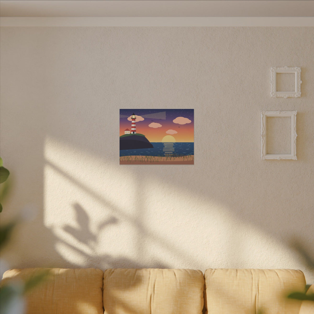 Lighthouse at Sunset Canvas Wall Art, Coastal Print