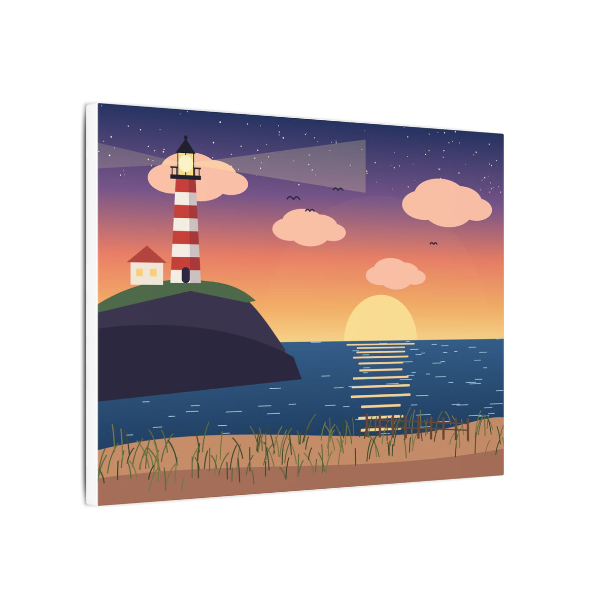Lighthouse at Sunset Canvas Wall Art, Coastal Print