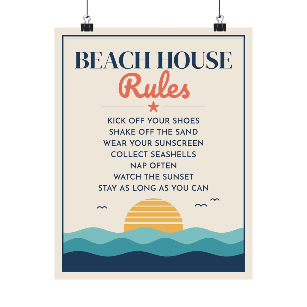 Beach House Rules Poster, Coastal Wall Art Print
