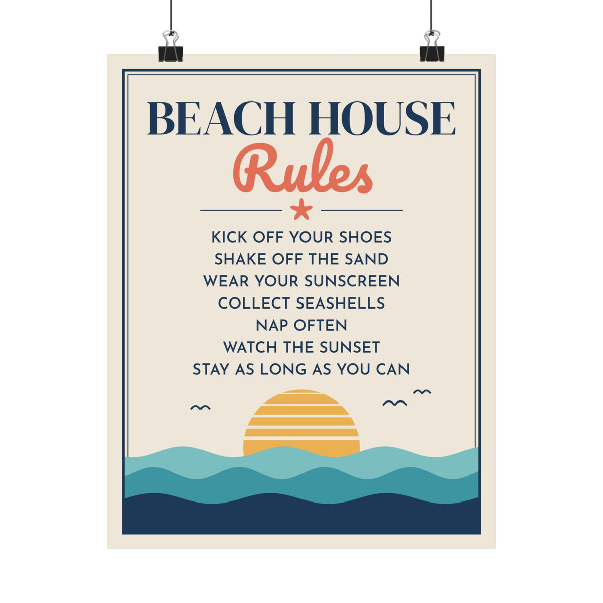 Beach House Rules Poster, Coastal Wall Art Print
