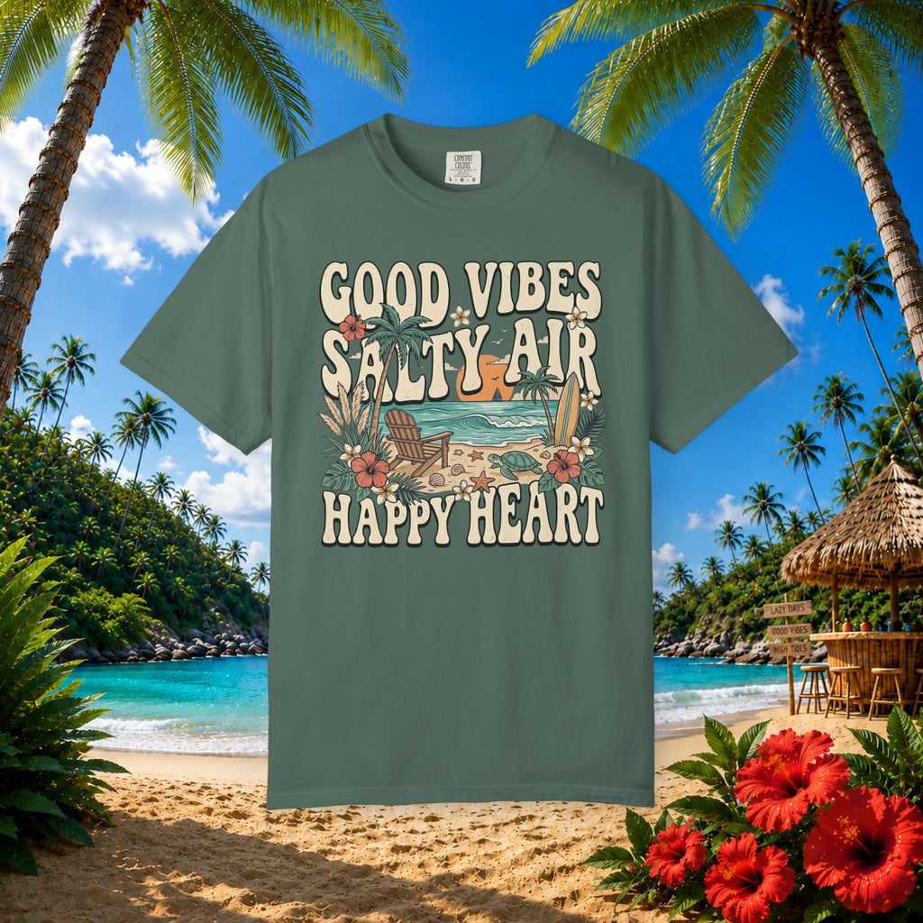 Good Vibes Salty Air Happy Heart - Comfort Colors Tee