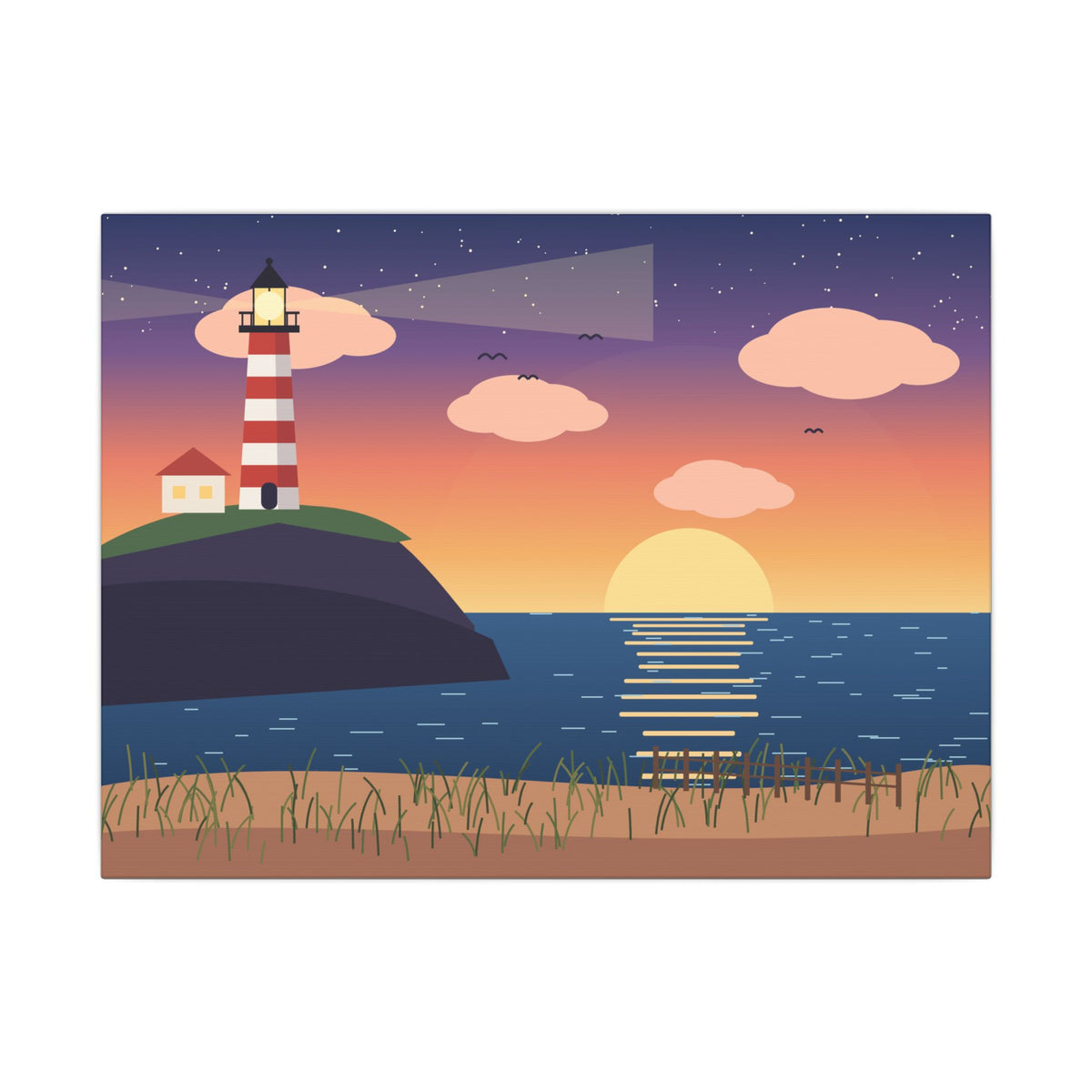 Lighthouse at Sunset Canvas Wall Art, Coastal Print