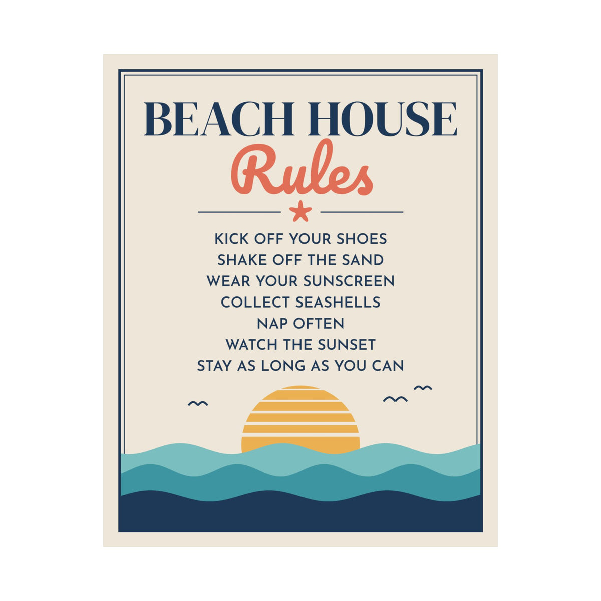 Beach House Rules Poster, Coastal Wall Art Print