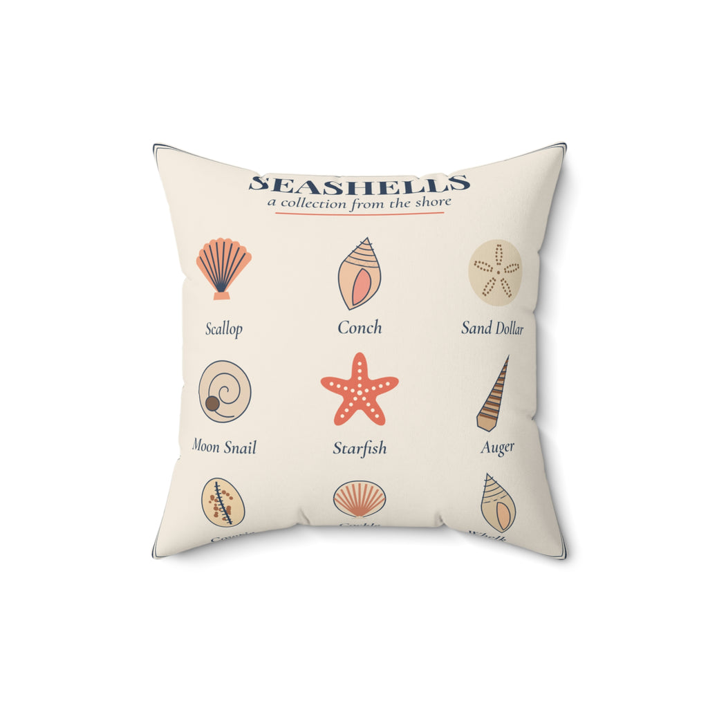 Seashell Chart Throw Pillow, Coastal Shell Decor