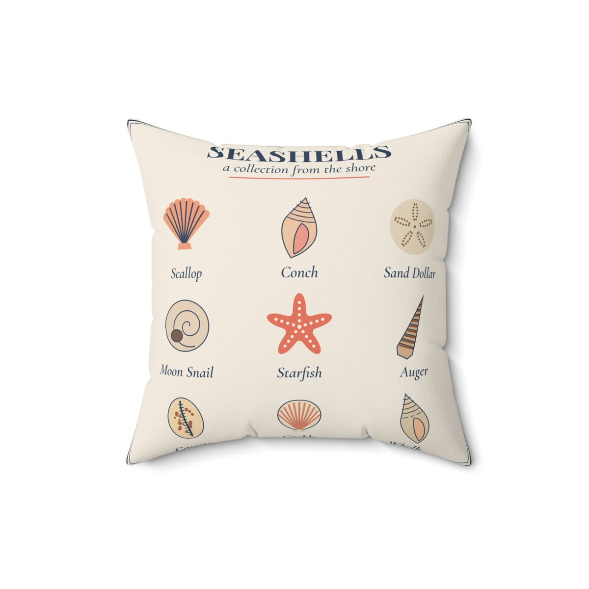 Seashell Chart Throw Pillow, Coastal Shell Decor