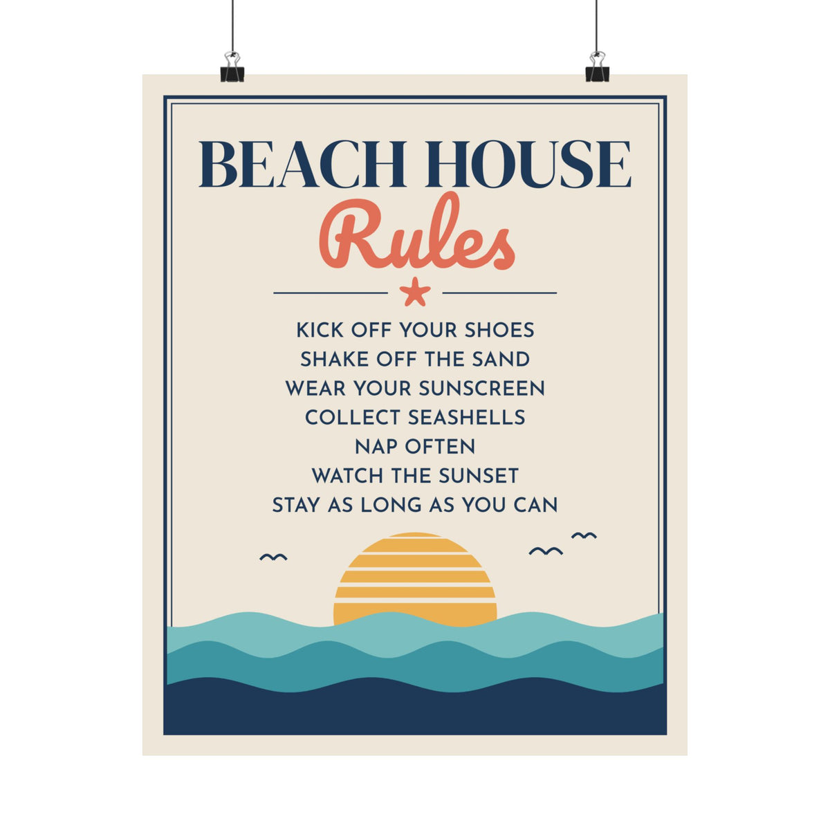 Beach House Rules Poster, Coastal Wall Art Print