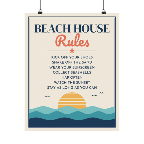 Beach House Rules Poster, Coastal Wall Art Print