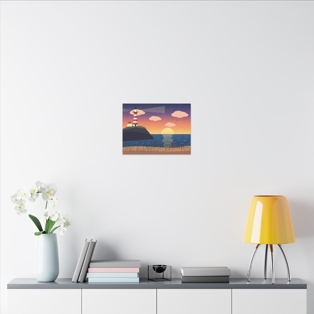 Lighthouse at Sunset Canvas Wall Art, Coastal Print