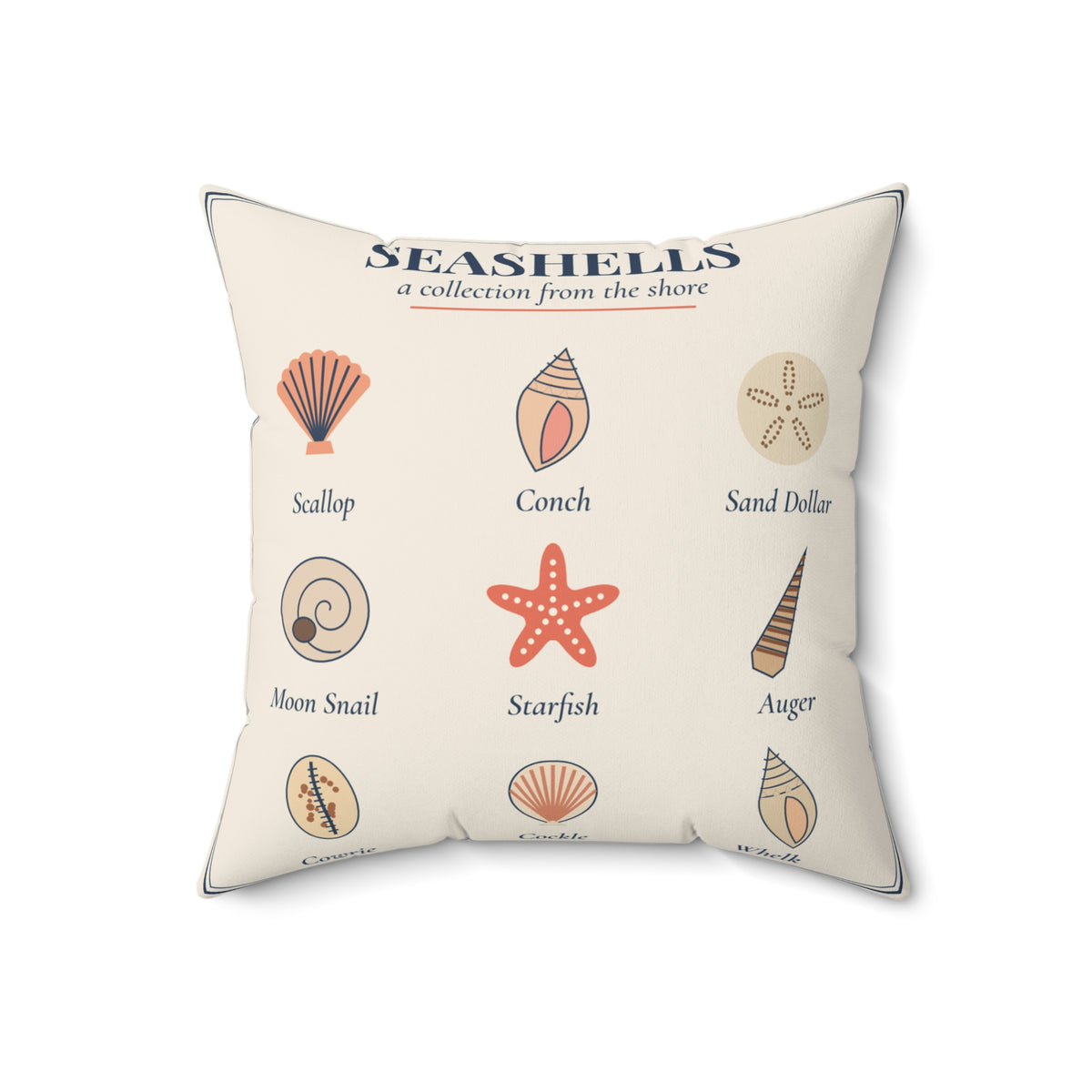 Seashell Chart Throw Pillow, Coastal Shell Decor