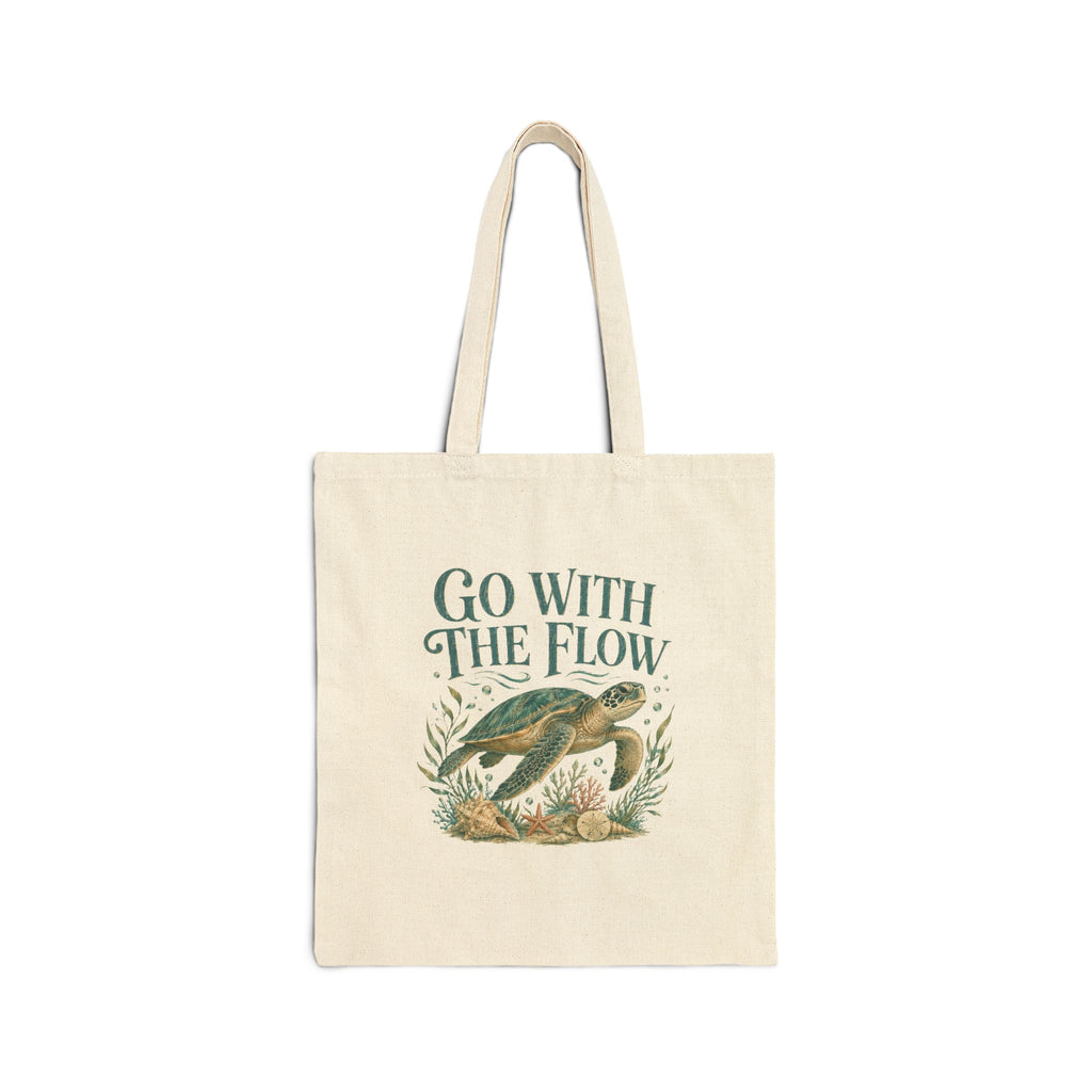 Go With The Flow Sea Turtle Canvas Tote Bag