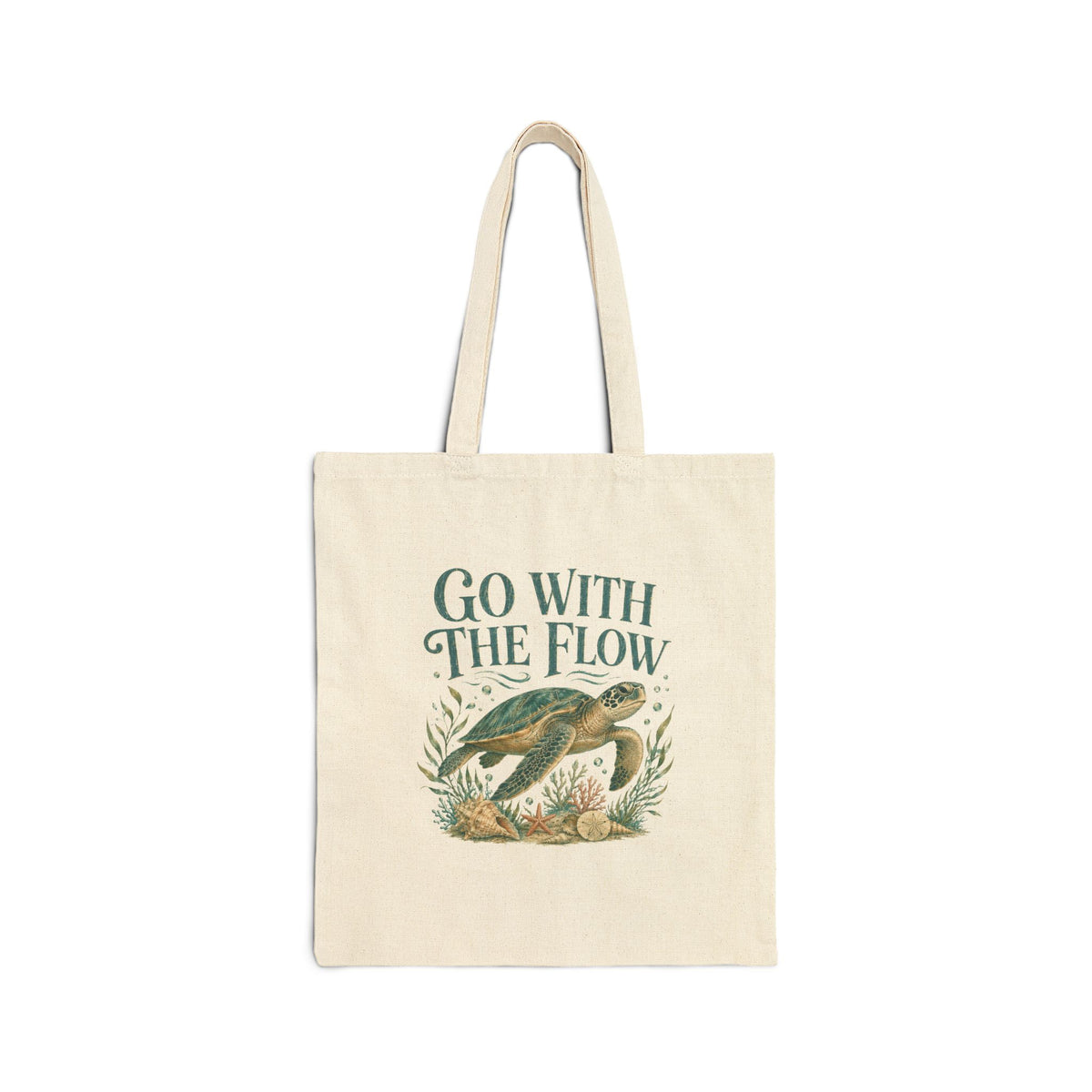 Go With The Flow Sea Turtle Canvas Tote Bag
