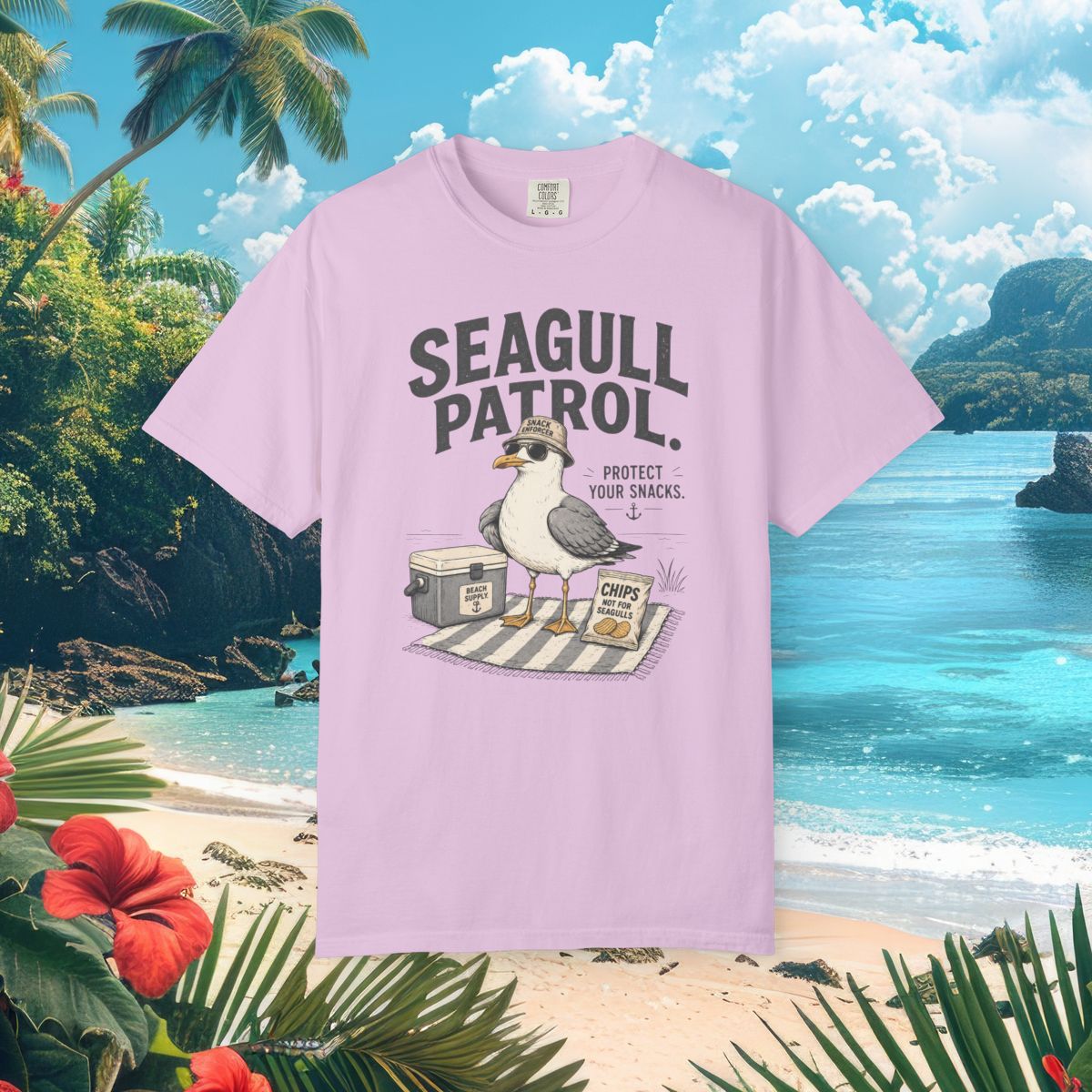 Seagull on Snack Patrol Tee - Orchid